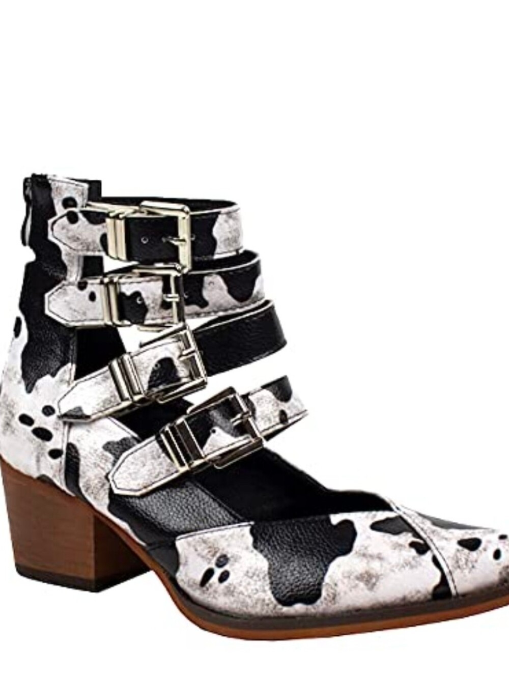Arider Cow print Western Buckle straps Mid Heel back zipper Ankle Boots Size 9